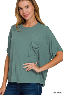 Samantha Oversized Ribbed Tee, Ash Jade