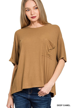 Samantha Oversized Ribbed Tee, Deep Camel