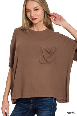 Samantha Oversized Ribbed Tee, Brown