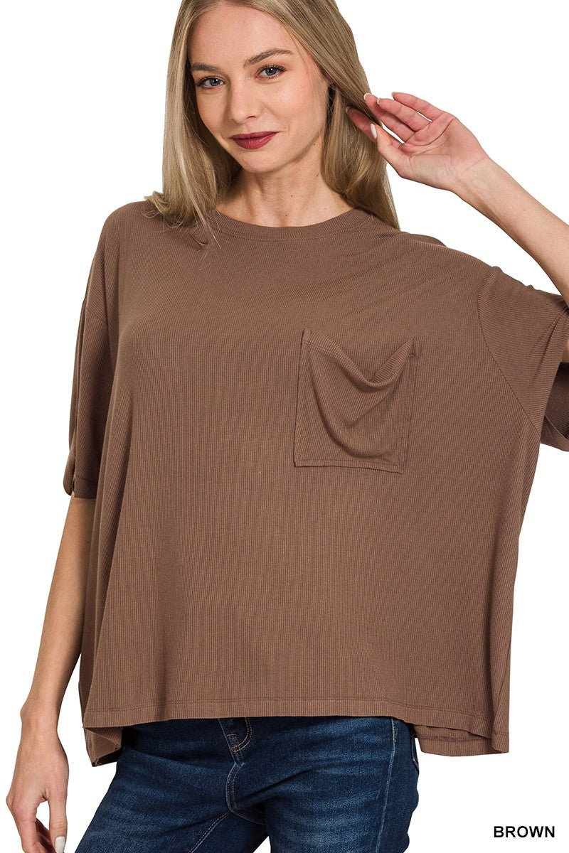 Samantha Oversized Ribbed Tee, Brown