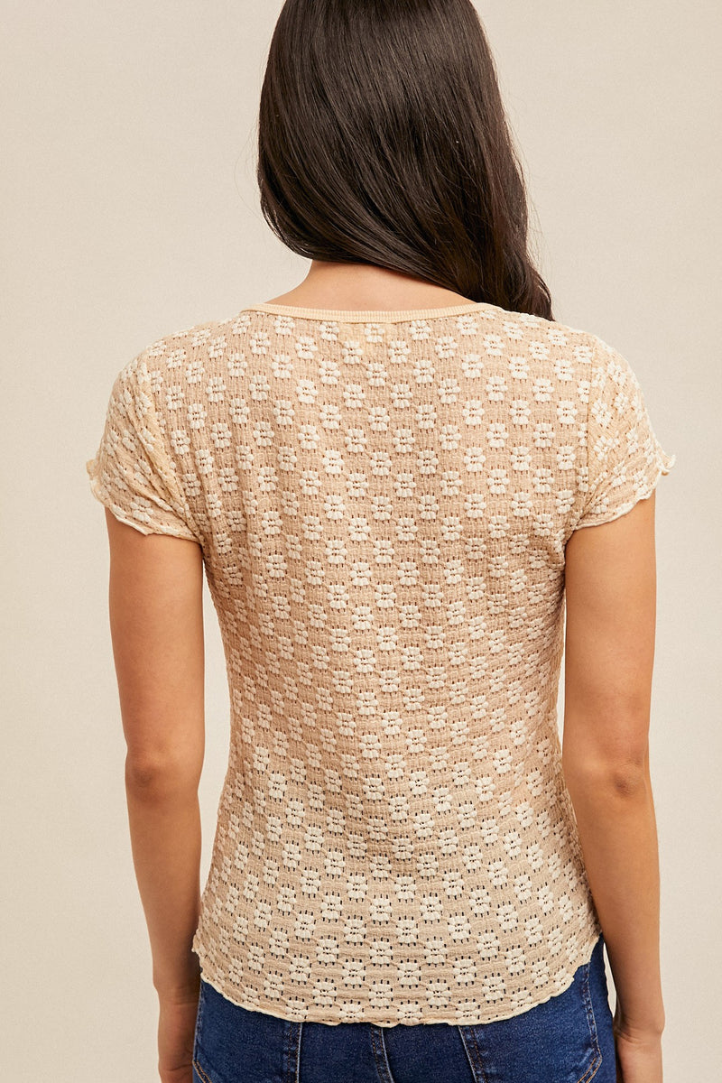 Miley Floral Lace Tee, Marzipan