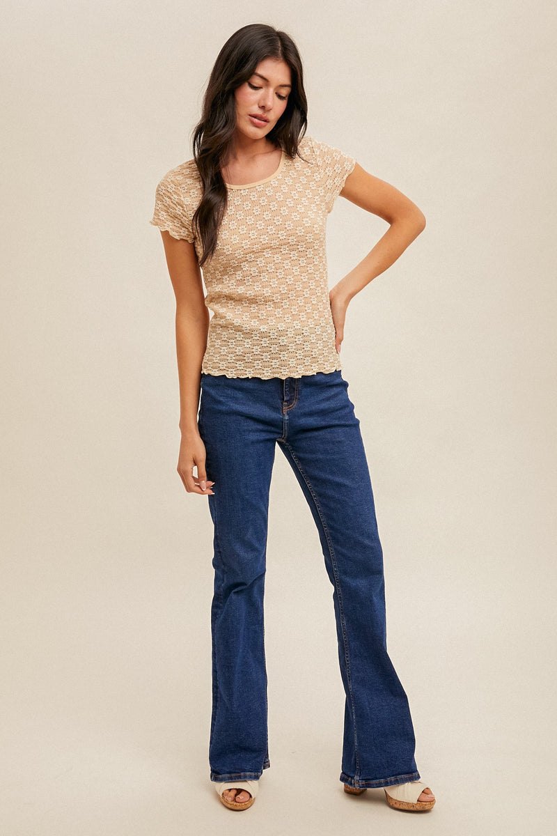 Miley Floral Lace Tee, Marzipan