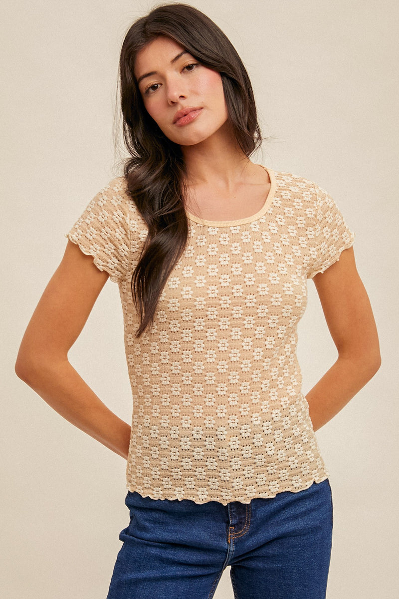 Miley Floral Lace Tee, Marzipan