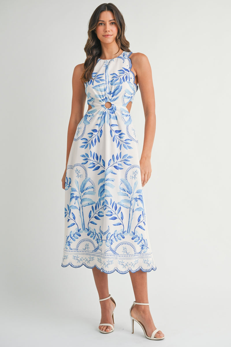 Braelynn Cut Out Scallop Edge Dress, Blue