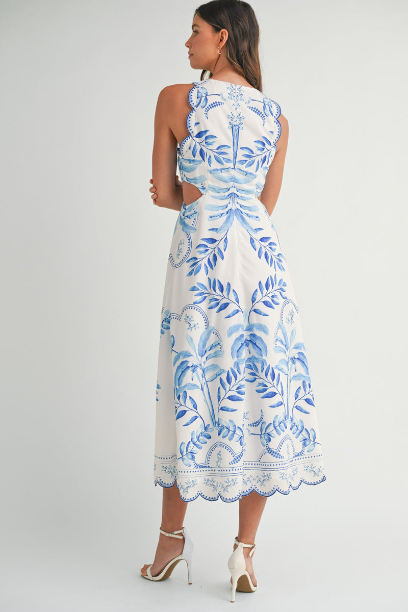 Braelynn Cut Out Scallop Edge Dress, Blue