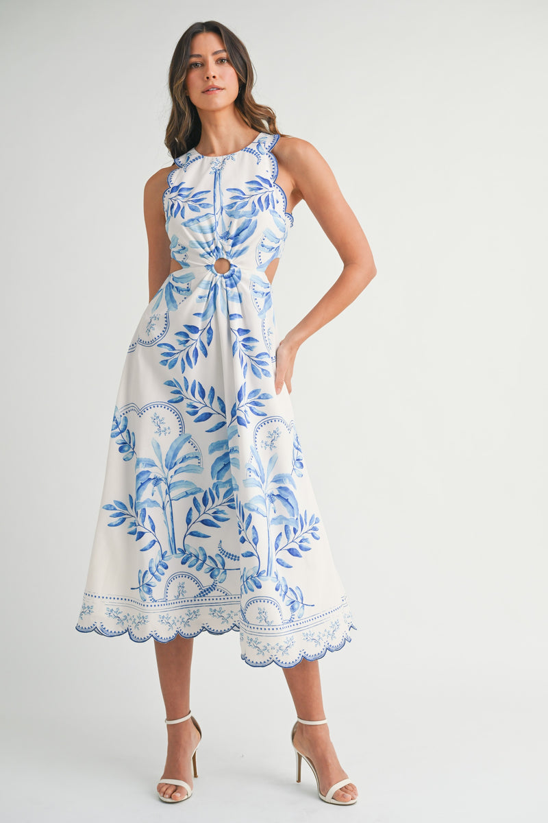 Braelynn Cut Out Scallop Edge Dress, Blue