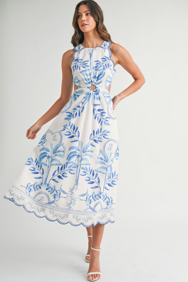 Braelynn Cut Out Scallop Edge Dress, Blue