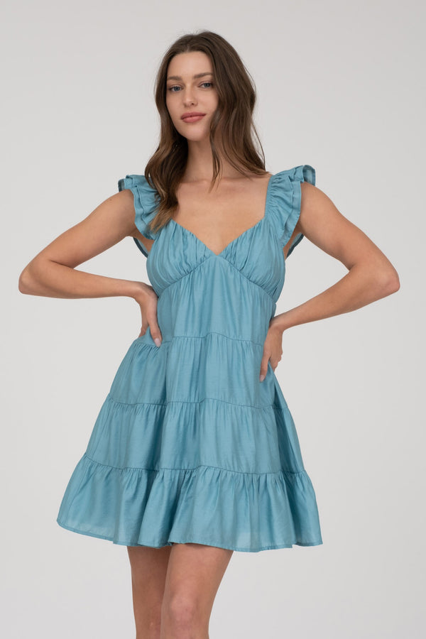 Wrenlee Tiered Babydoll Mini Dress, Dark Mint