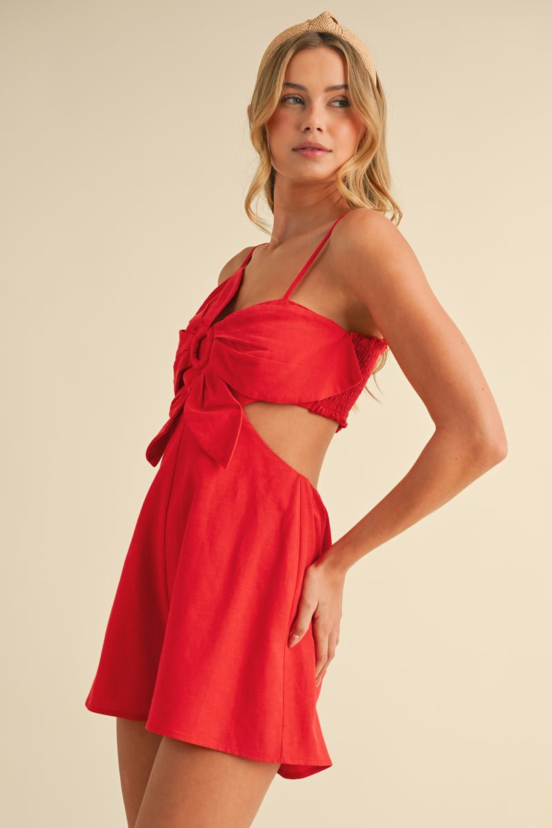Julie 3D Flower Cutout Romper, Red