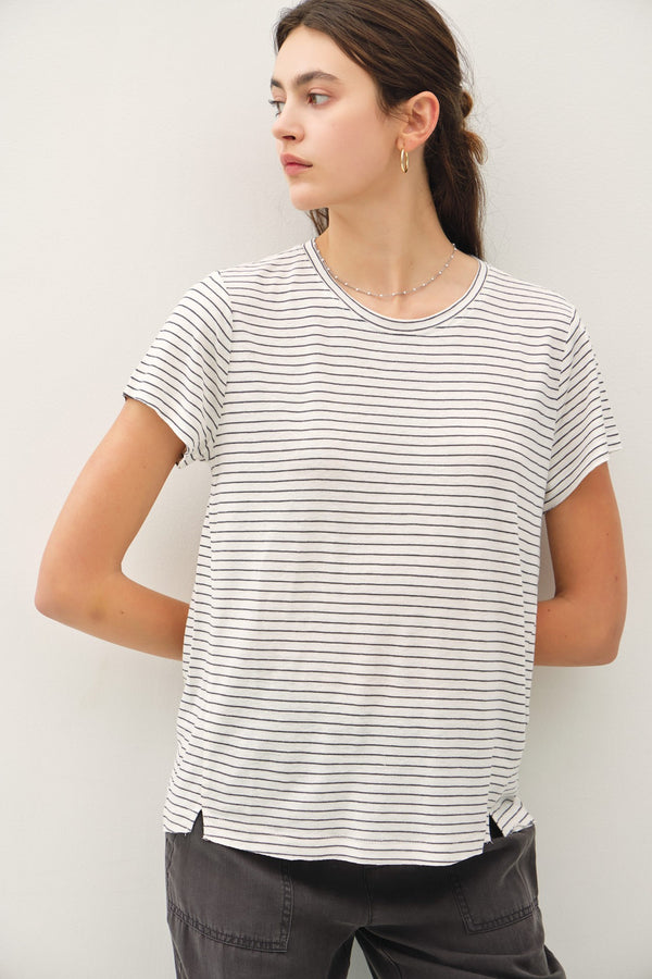 Makenna Striped Relaxed Tee, Charcoal