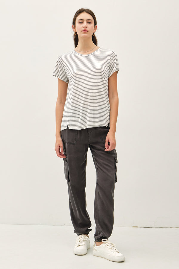 Makenna Striped Relaxed Tee, Charcoal