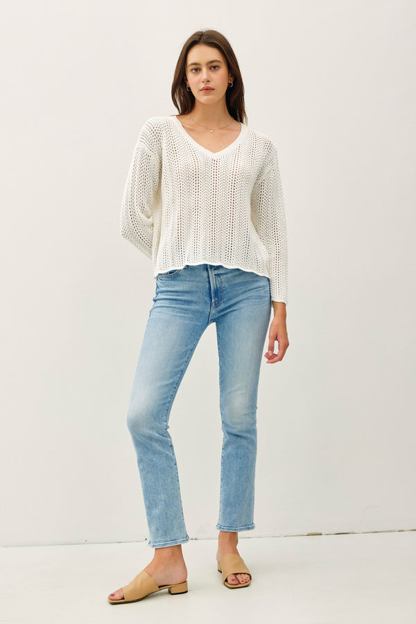 Kate Crochet Knit Boxy Sweater, White