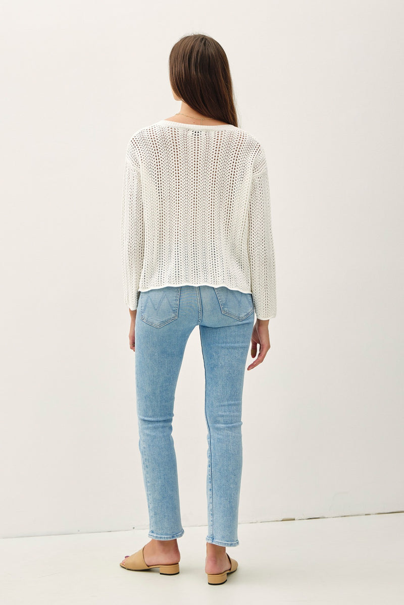 Kate Crochet Knit Boxy Sweater, White
