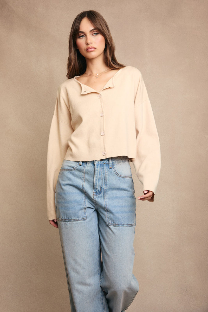 Bianca Cropped Drop Shoulder Cardigan, Beige