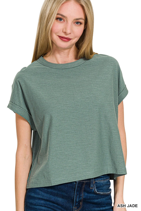 Camilla Cotton Slub Tee, Ash Jade