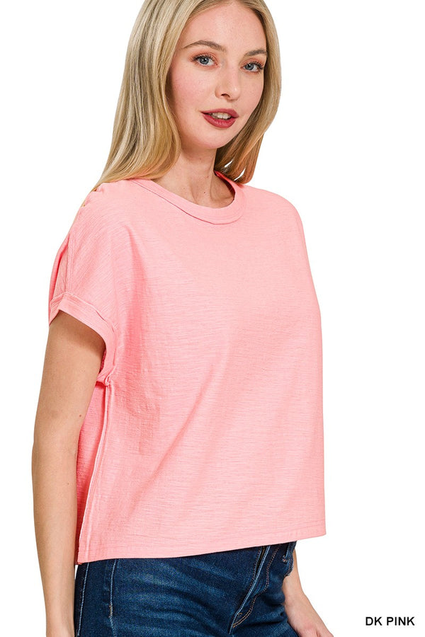 Camilla Cotton Slub Tee, Dark Pink