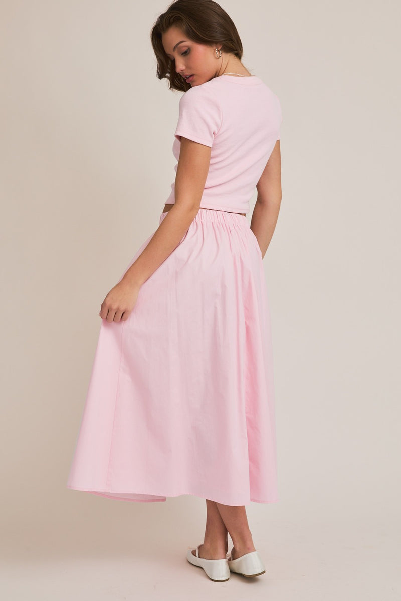 Ari Contrast Button Down Crop Top, Light Pink