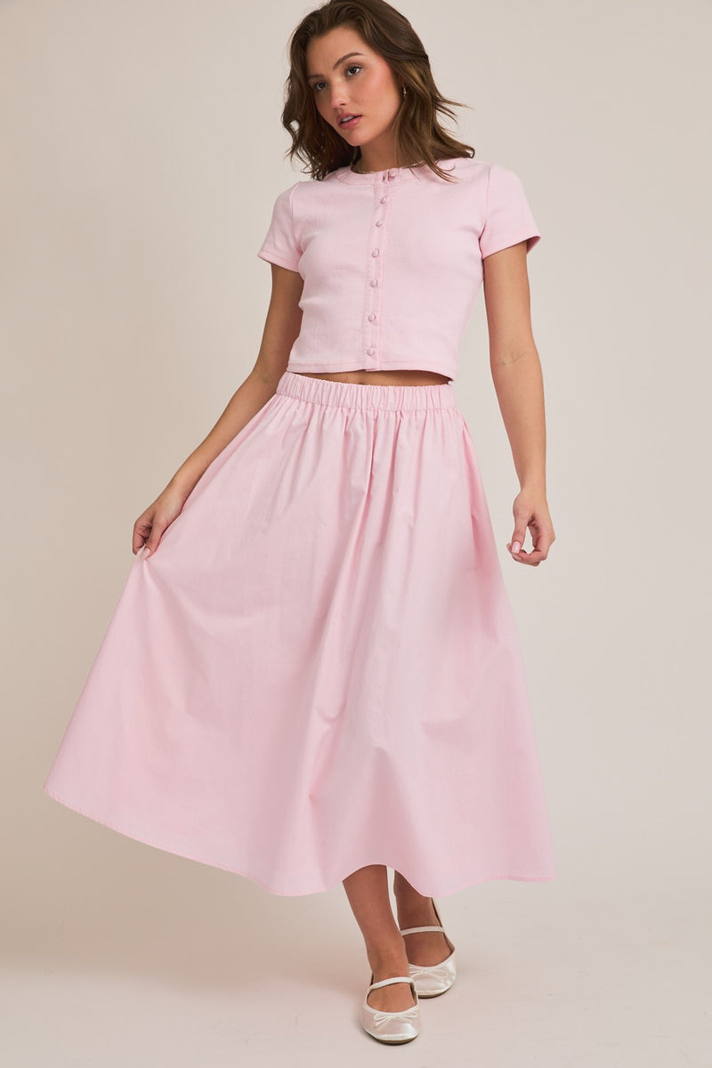 Ari Contrast Button Down Crop Top, Light Pink