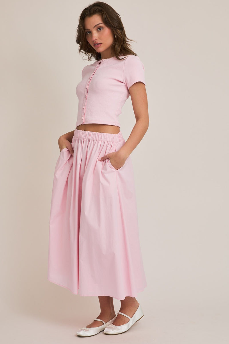 Ari Contrast Button Down Crop Top, Light Pink