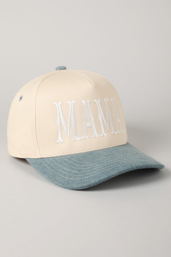 Mama Embroidery Trucker Hat, Denim