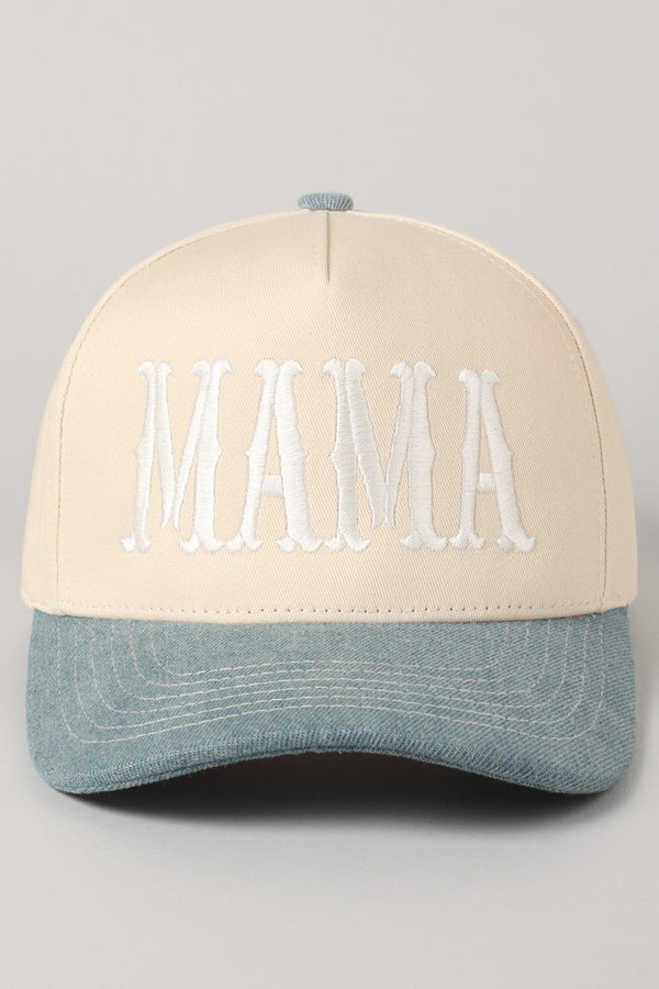 Mama Embroidery Trucker Hat, Denim