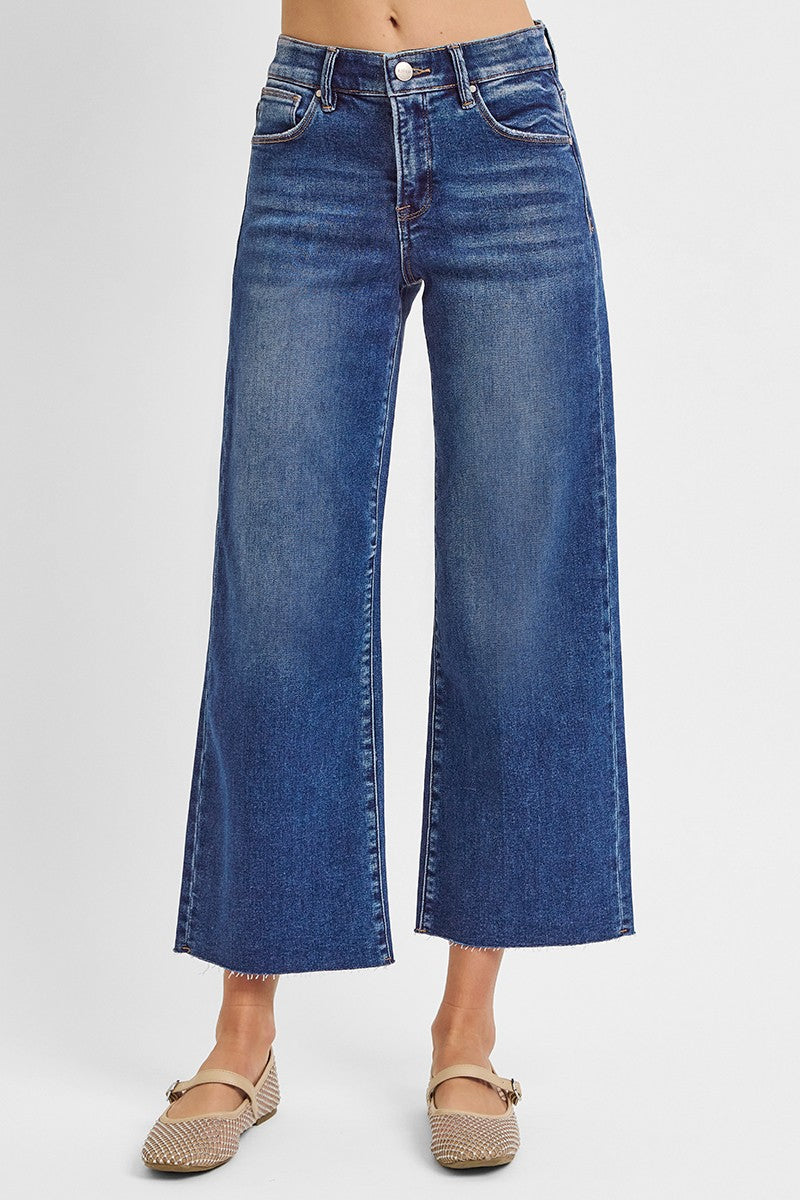 Cait Mid Rise Crop Wide Jean, Dark