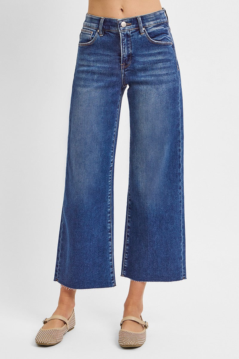 Cait Mid Rise Crop Wide Jean, Dark
