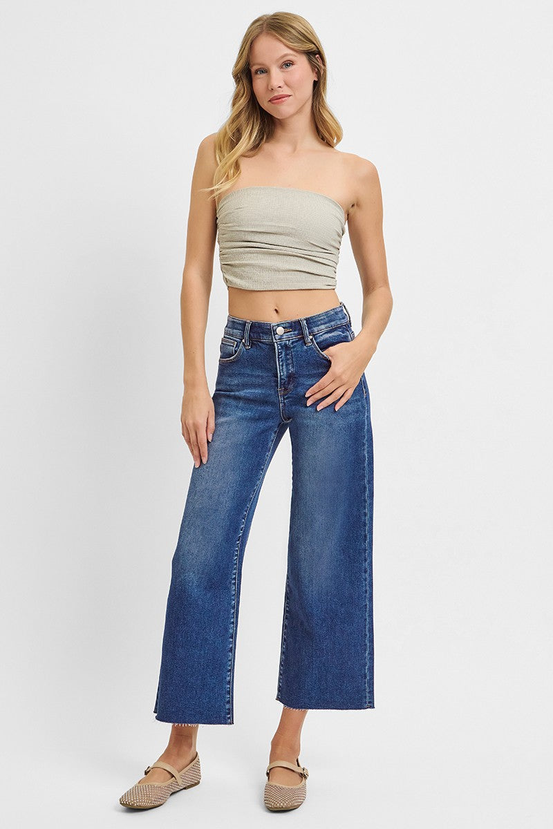 Cait Mid Rise Crop Wide Jean, Dark