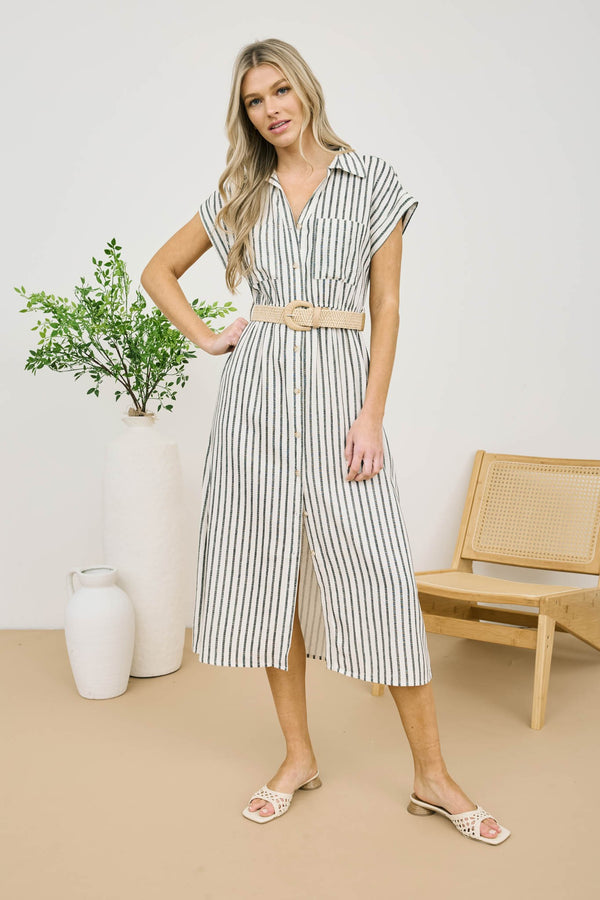 Analee Striped Midi Shirt Dress, Black