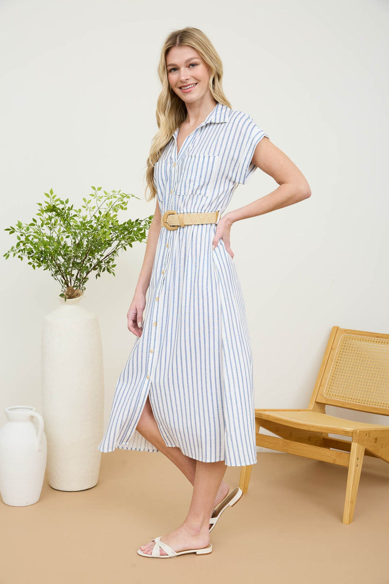 Analee Striped Midi Shirt Dress, Navy