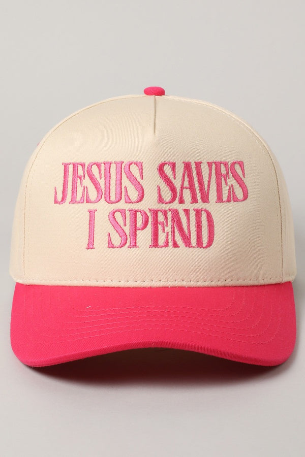 Jesus Saves I Spend Embroidered Trucker Hat, Hot Pink