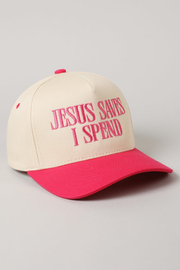 Jesus Saves I Spend Embroidered Trucker Hat, Hot Pink