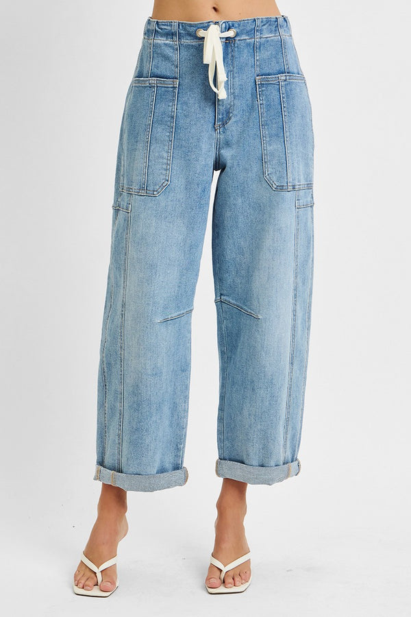 Heidi Cuffed Cargo Barrel Jeans, Light