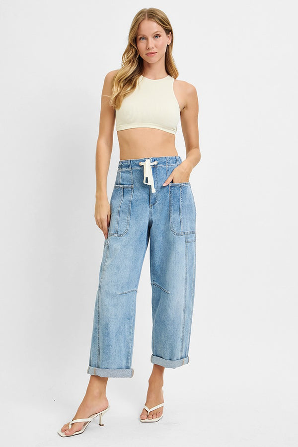 Heidi Cuffed Cargo Barrel Jeans, Light