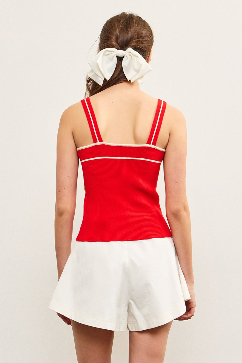 Cleo Button Front Sweater Top, Flame Red