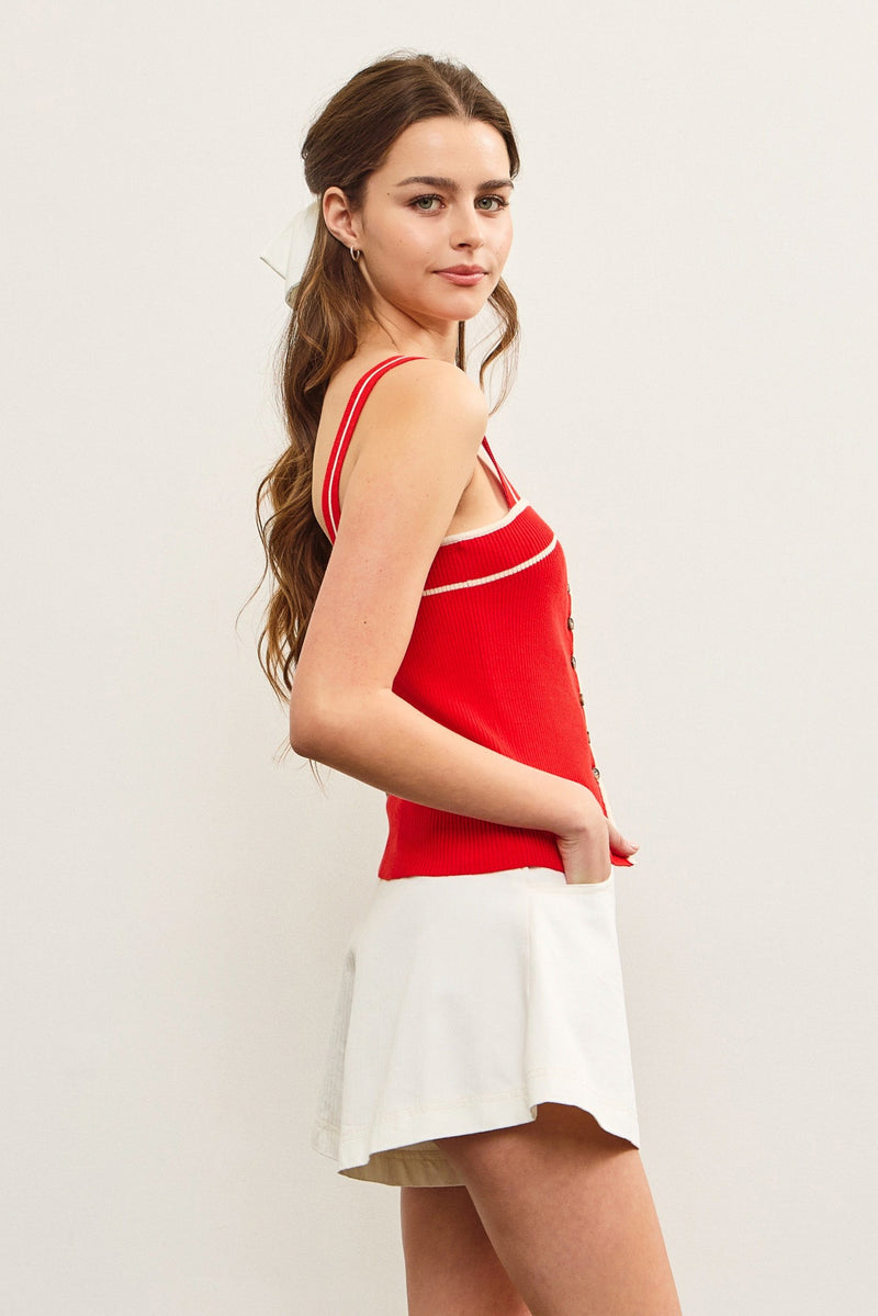 Cleo Button Front Sweater Top, Flame Red