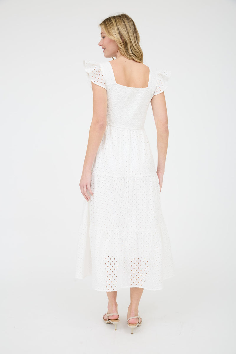 Emmy Eyelet Tiered Midi Dress, White