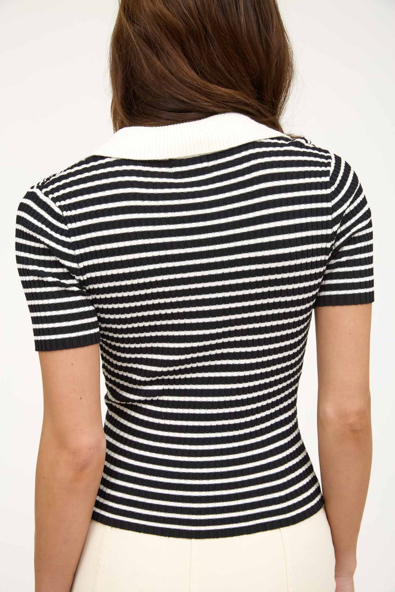 Anne Striped Split Neck Sweater Top, Black