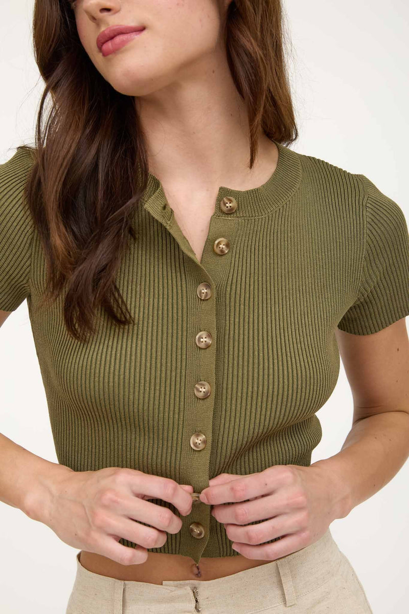 Cambria Cropped Cardigan, Dark Olive