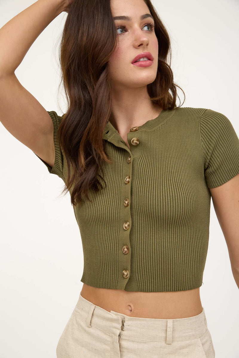 Cambria Cropped Cardigan, Dark Olive