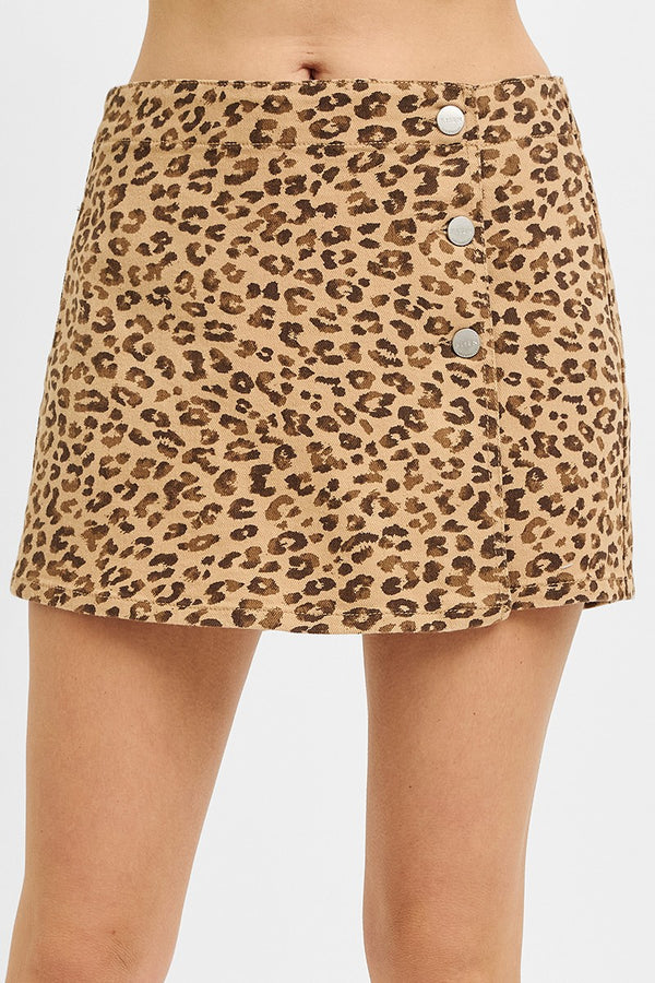 Malani High Rise Leopard Print Skort, Camel