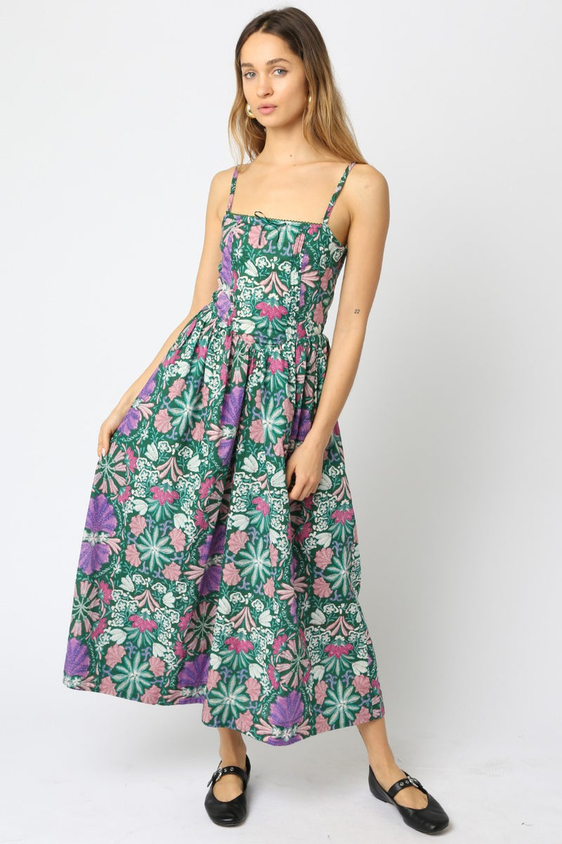 Alma Corset Style Maxi Dress, Green Multi