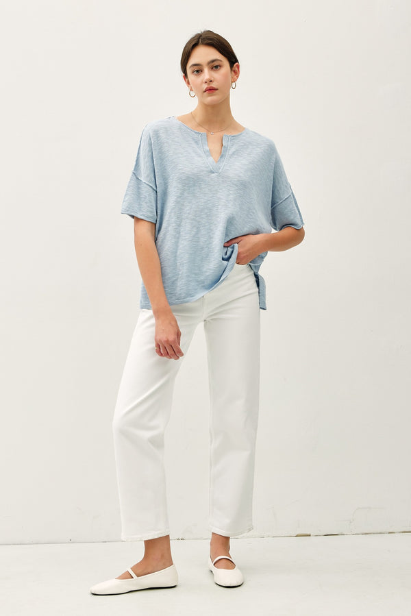 Cameron Cotton Slub Henley Tee, Vintage Blue