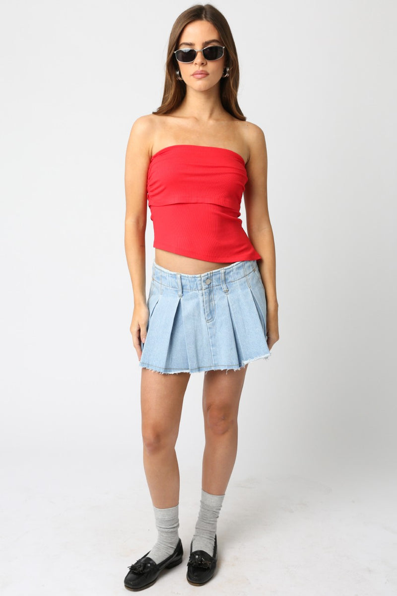 Sonia Asymmetrical Hem Foldover Top, Red