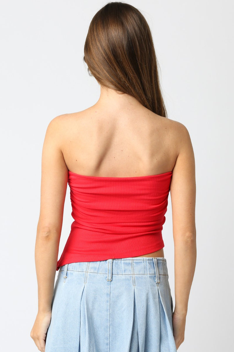 Sonia Asymmetrical Hem Foldover Top, Red