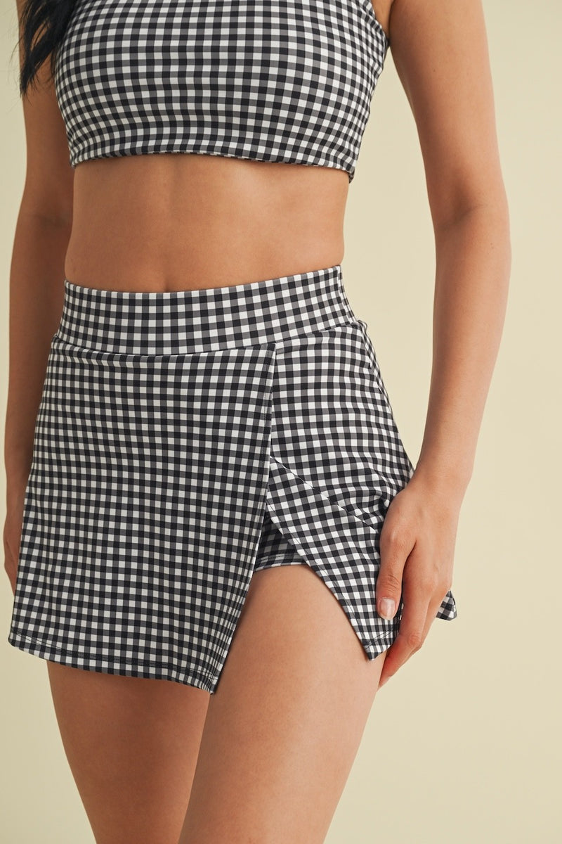 Lennox Gingham Print A-Line Skort, Black Gingham
