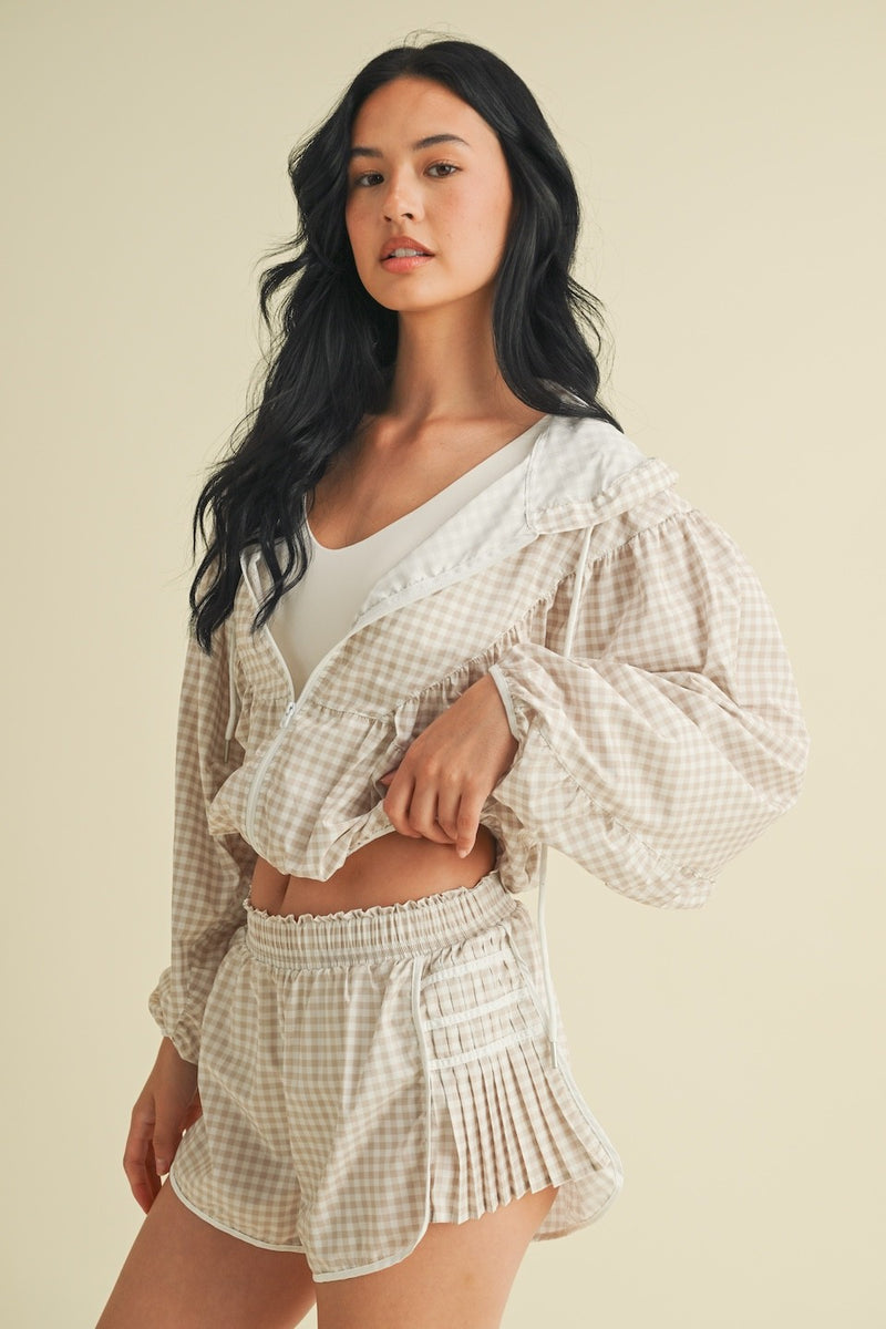 Marin Lightweight Gingham Print Jacket, Beige Gingham