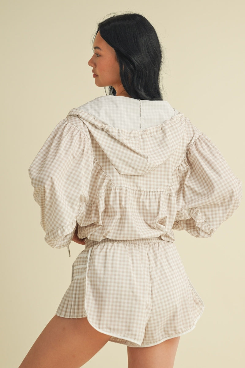 Marin Lightweight Gingham Print Jacket, Beige Gingham