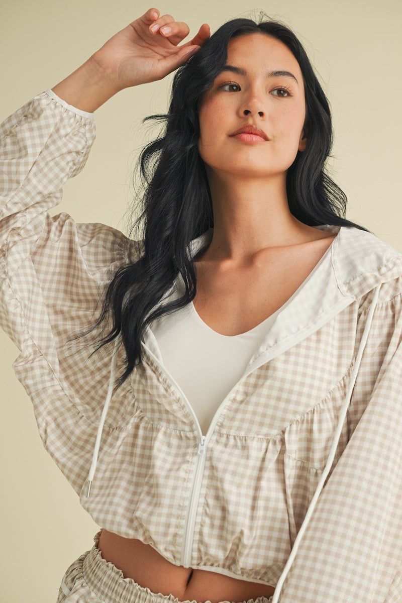 Marin Lightweight Gingham Print Jacket, Beige Gingham