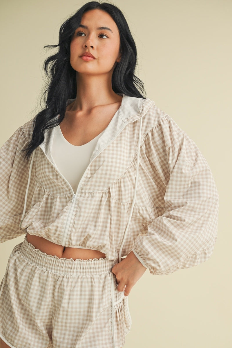 Marin Lightweight Gingham Print Jacket, Beige Gingham